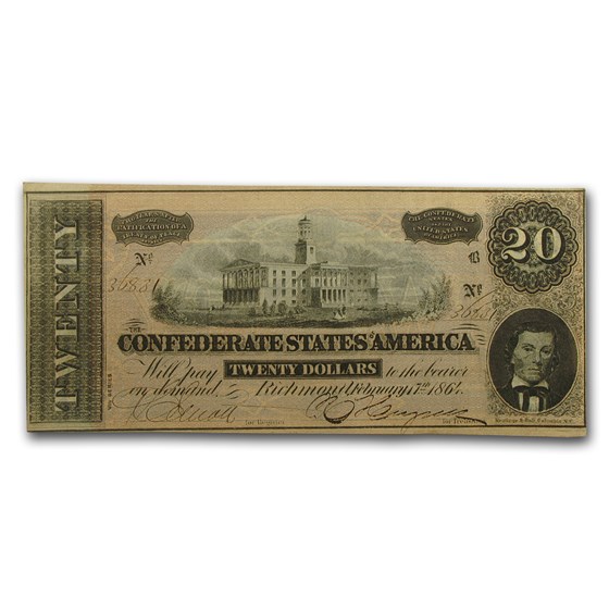 1864 CSA $20 (T-67) Capitol @ Nashville, TN AU 1864 CSA $20 (T-67) Capitol @ Nashville, TN AU